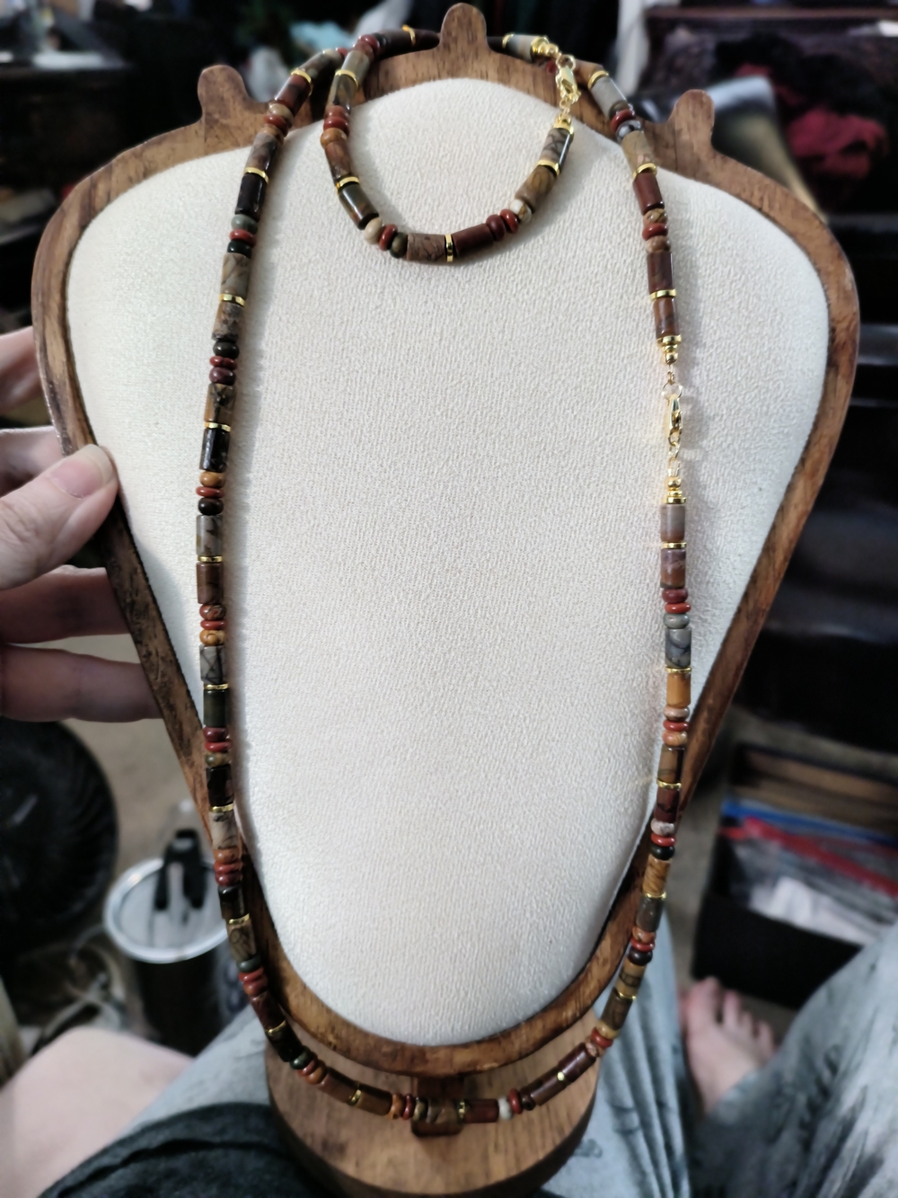 Handcrafted Multicolor Stone Bead Necklace and Bracelet Set